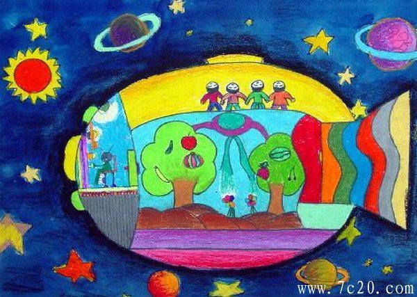 畅想未来主题儿童画：未来星球
