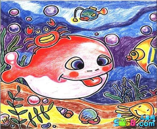海底世界儿童画图片：红色的海豚