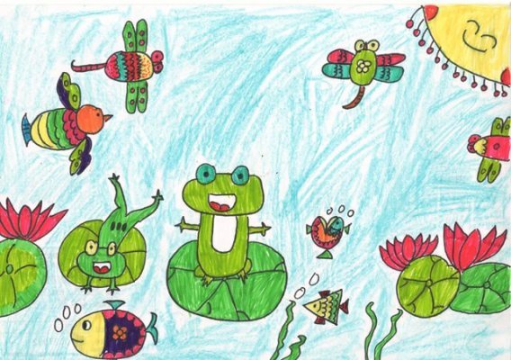 关于夏天的儿童画：夏天的小池塘（图片）