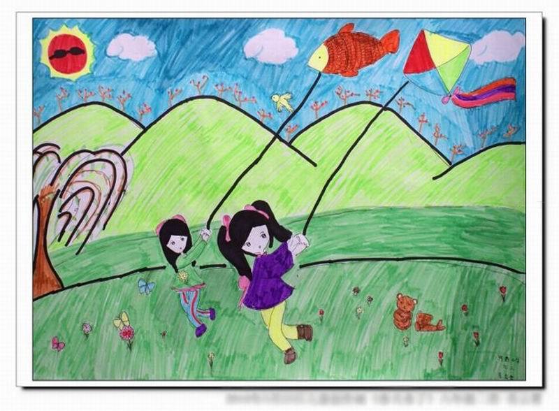 【图片】儿童画春天：放风筝