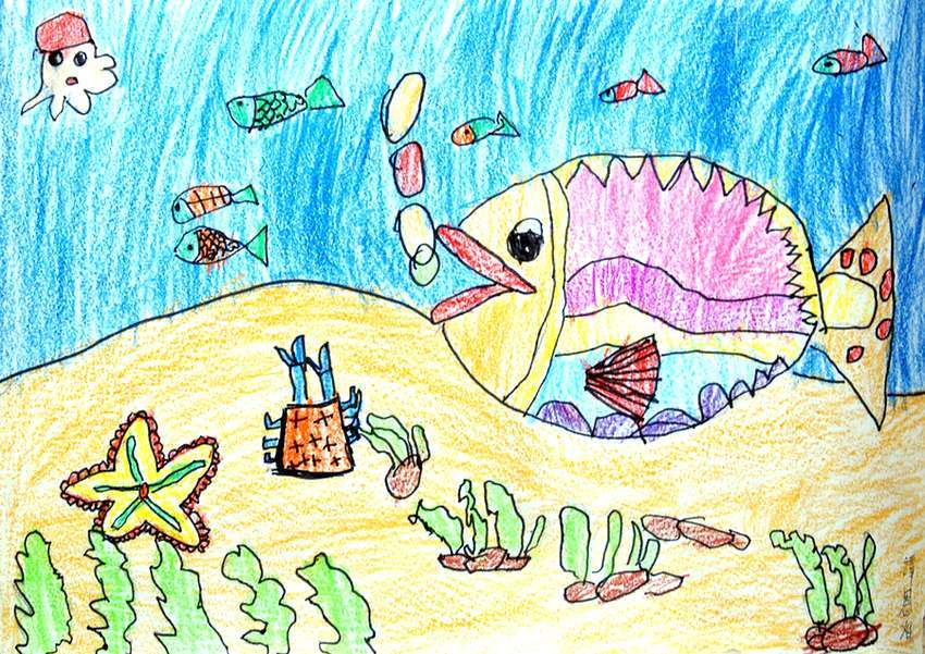 儿童画蜡笔画-海底世界