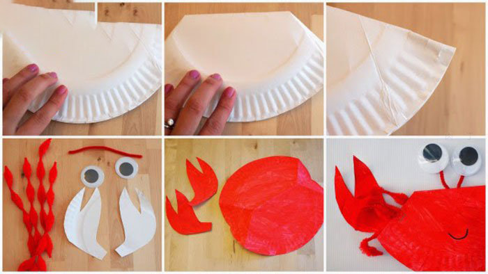 儿童制作可爱的纸盘螃蟹