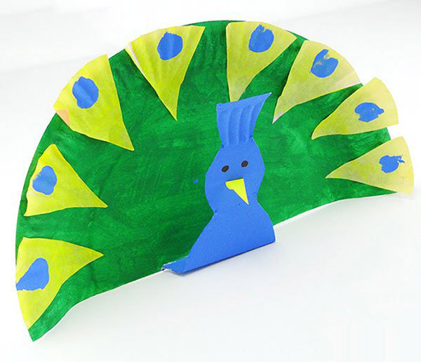 儿童纸盘手工 可爱的绿孔雀制作