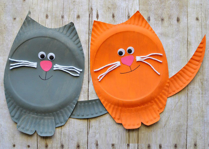 儿童利用纸盘制作可爱的小猫