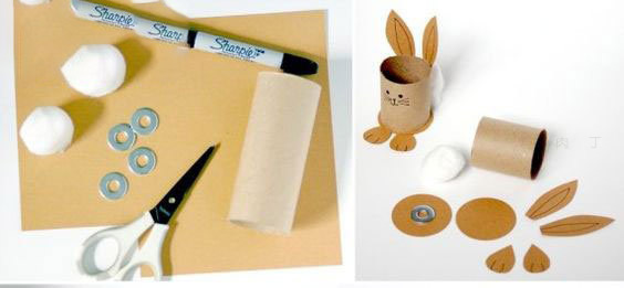 纸筒制作可爱兔子蜡笔收纳盒