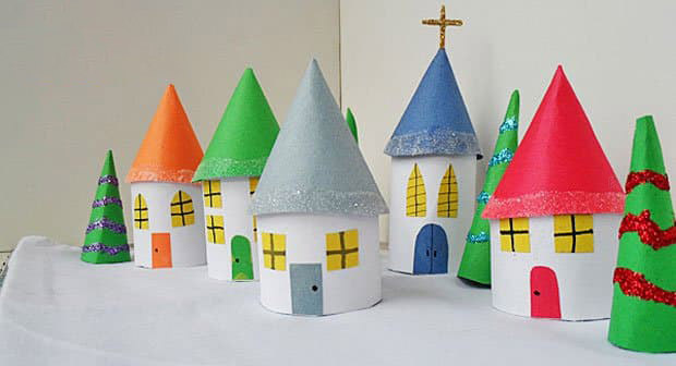 儿童纸筒手工 圣诞节里的小村庄