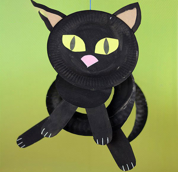 纸盘动物手工 弹簧黑猫