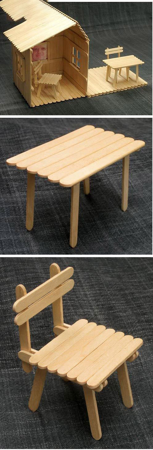 雪糕棒手工制作桌子和凳子