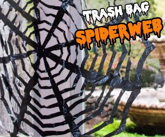 万圣节DIY 黑色垃圾袋制作大型蜘蛛网