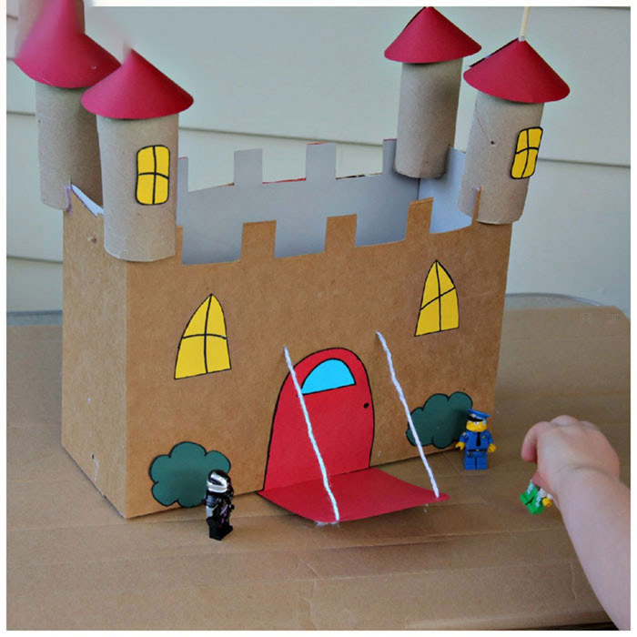 儿童手工 废纸盒纸筒制作城堡