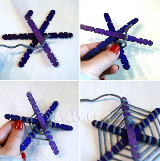 万圣节制作 儿童DIY制作雪糕棒蜘蛛网