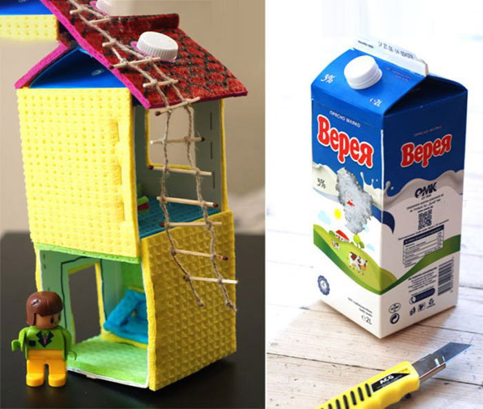 儿童DIY教程 牛奶盒制作房子