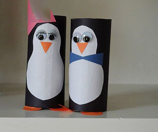 卷纸芯手工制作一对小企鹅