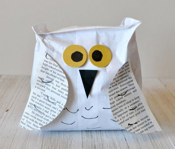 儿童手工制作胖乎乎的纸袋猫头鹰