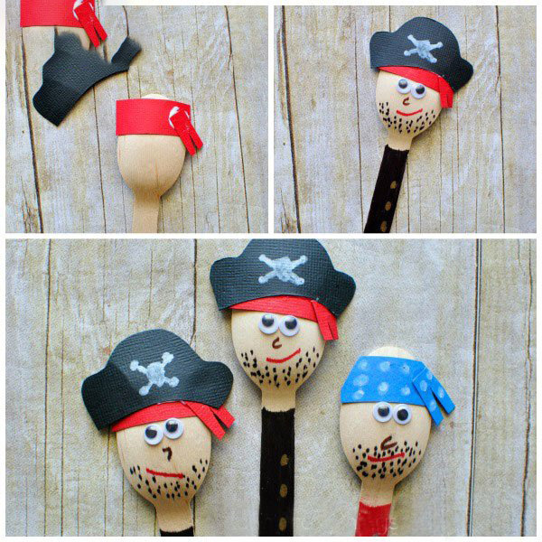 儿童手工 木勺制作可爱海盗