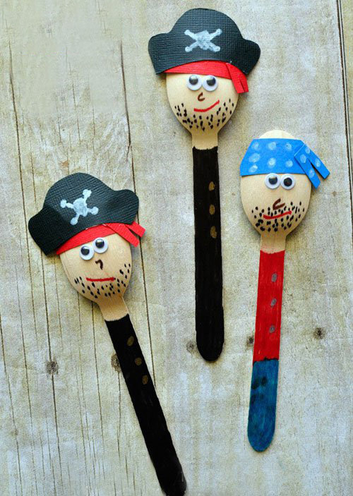 儿童手工 木勺制作可爱海盗
