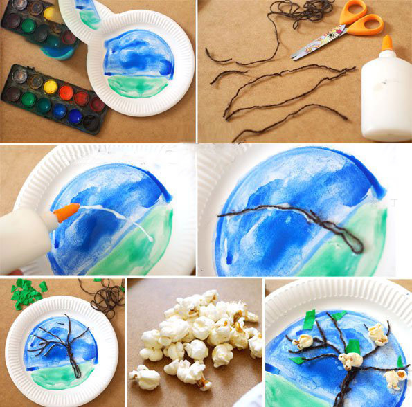 儿童创意DIY 爆米花制作树贴画