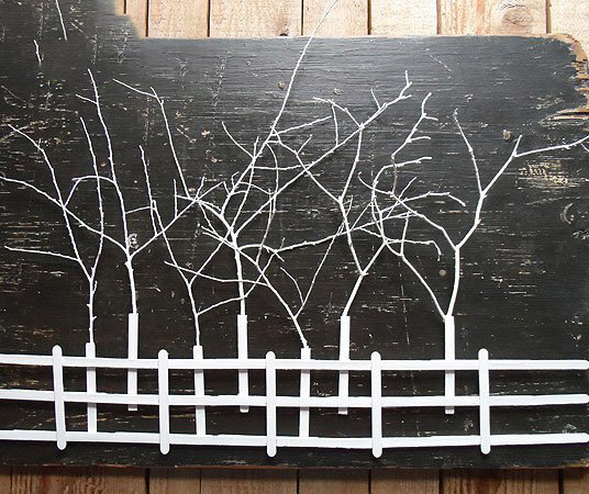 树枝雪糕棒DIY制作漂亮的树林装饰画
