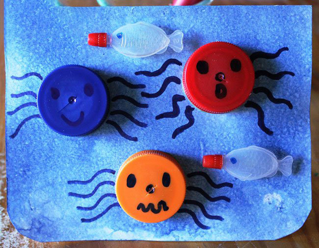 创意儿童 瓶盖章鱼贴画手工