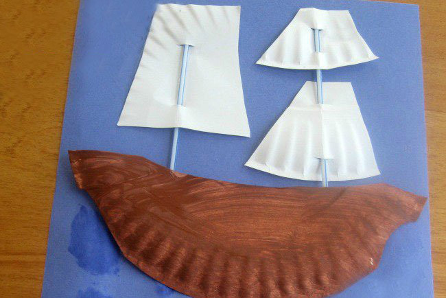 儿童创意纸盘 帆船贴画手工