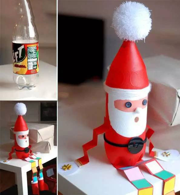 圣诞节饮料瓶制作圣诞老人