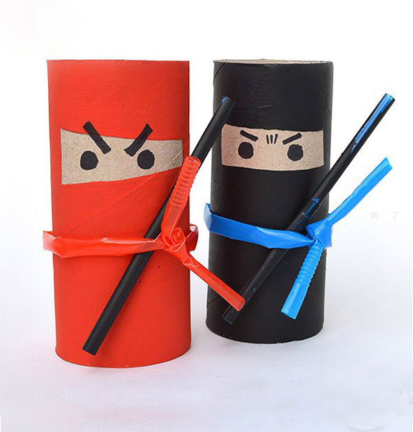 儿童创意DIY 卷纸芯制作可爱的忍者