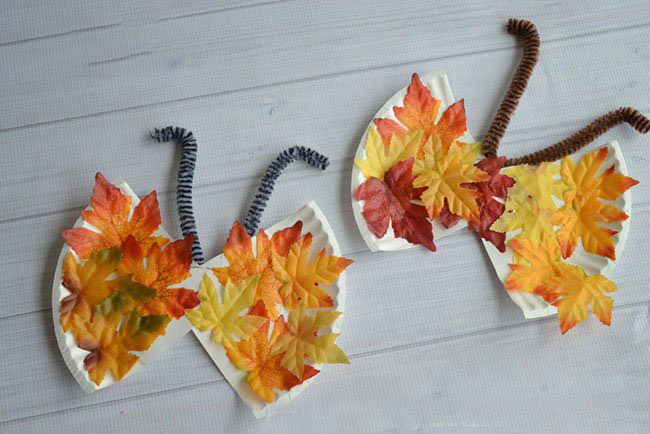 儿童秋天手工 用树叶纸盘制作蝴蝶